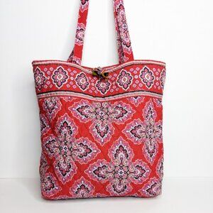 Vera Bradley Original Quilted Tote Red Floral Print Shoulder Bag